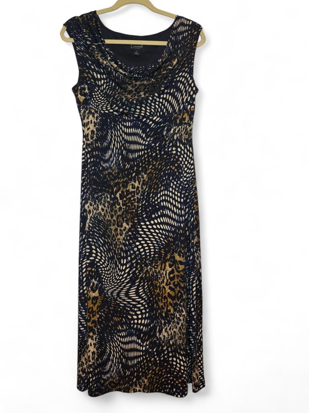 Connected Apparel Multicolor Leopard Print Draped Cowl Midi Sheath Dress